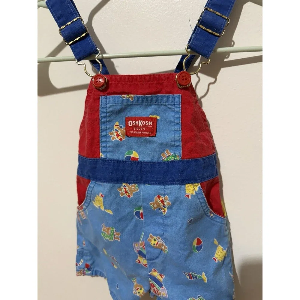 VTG Oshkosh B'Gosh Baby Boys Overalls Shorts Size 12M Teddy Bears Made in USA